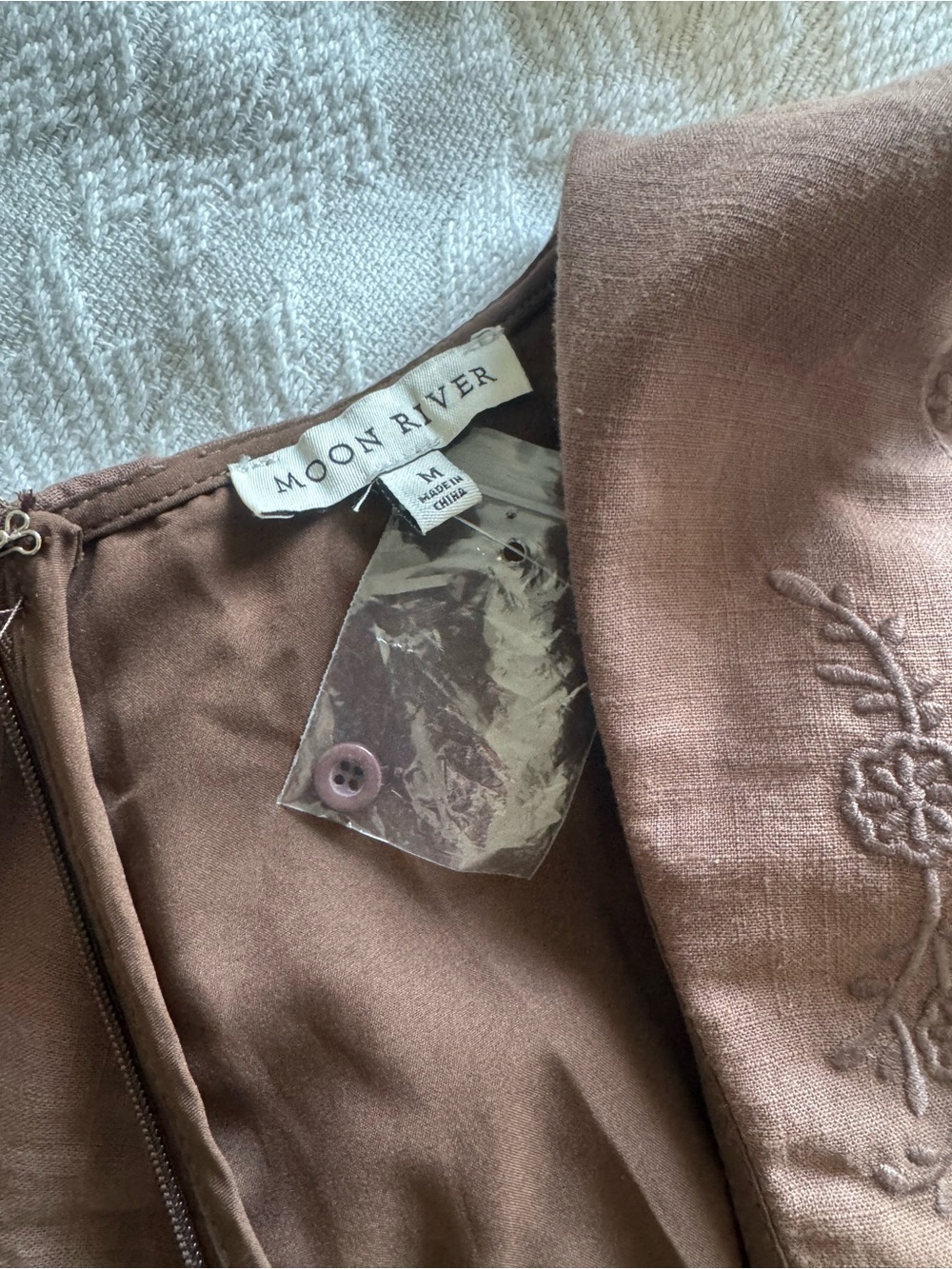 Moon River M Maxi Dress Peter Pan Collar Cottagecore Embroider Chocolate Brown - Picture 6 of 11